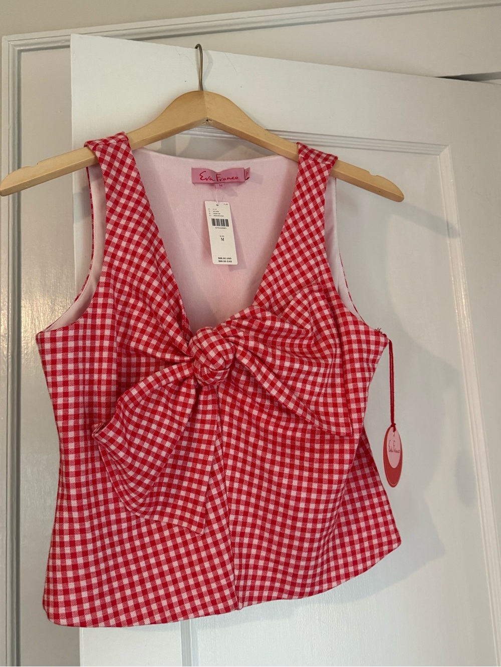 Anthropology Red and White Gingham Tie-Front Camisole